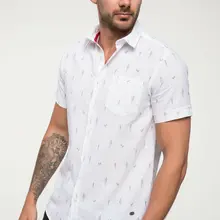 Дефакто Новая мужская рубашка с коротким рукавом Мужская модная с рисунком Высокое качество топы Мужские повседневные комфортные рубашки лето-I4927AZ18SM