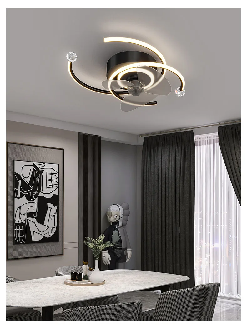 Modern Ceiling Led Chandelier With Fan Decor Indoor Lamp for Living Dining Room Kids Bedroom Kitchen Remote Round Ring LED Light beaded chandelier