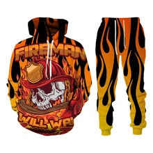 Autumn Winter Cool 3d Firemen Print Hoodies Pants 2pc Men's Clothing Sets Gothic Skulled Casual Pullover Sweatshirts Tracksuit