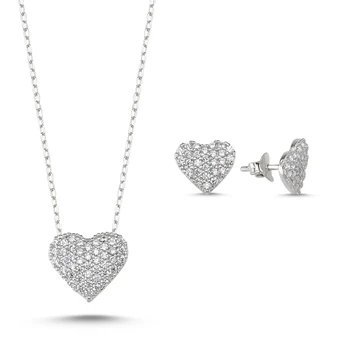 

Kutaydan Zircon Cubic Zirconia Heart 925 Sterling Silver Set Made in Turkey