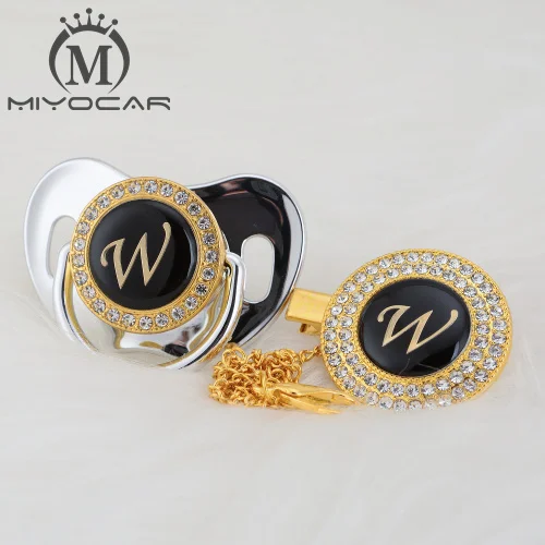 MIYOCAR имя инициалы буквы W Элегантный Серебряный bling соска и пустышка Клип BPA бесплатно пустышка bling уникальный дизайн SGS пройти LW - Цвет: LW-9   6-18M
