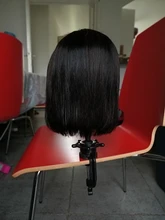 Short Bob Wigs Lace Closure Remy-Hair Blunt-Cut Wg Glueless Black Straigh Pre-Plucked