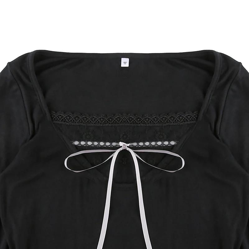 Korean Cute Y2K Retro Cotton Tops Lace Patchwork Buttons Kawaii Tshirts Autumn Square Collar Chic Casual Shirts