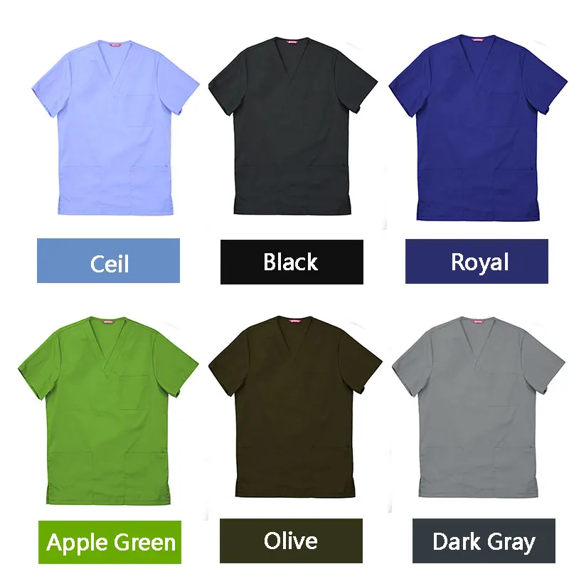 Men's Embroidered Scrub Top Nursing Uniform Blouse Short Sleeve V-Neck Working Top with Pockets Personalized with your Text