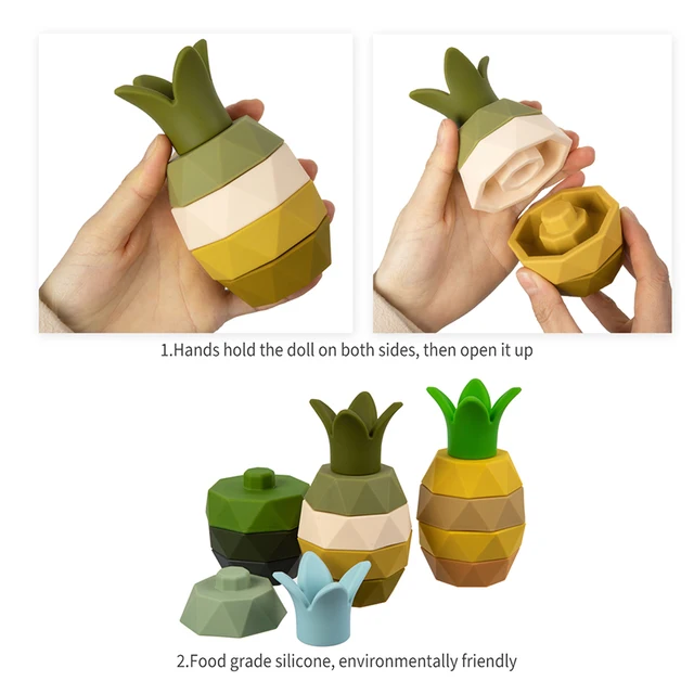 TYRY.HU 1Set Silicone Building Block Silicone Teether Pineapple Soft Block Educational Montessori Toys Stacking Blocks Baby Gift 2