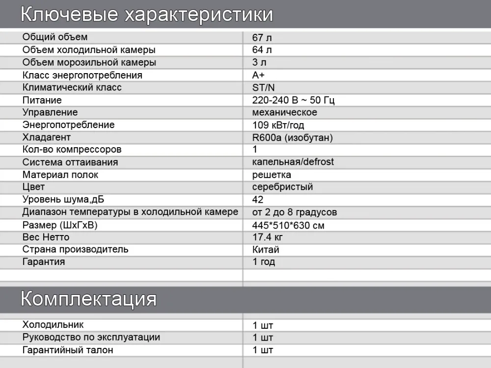 Однодверный мини-холодильник AVEX RF-70S, объем 68 л, механическое управление, капельная разморозка, перенавешиваемая дверь, НТО 3л, мощность заморозки 1,5кг/сут, подставка для яиц, серебристый цвет