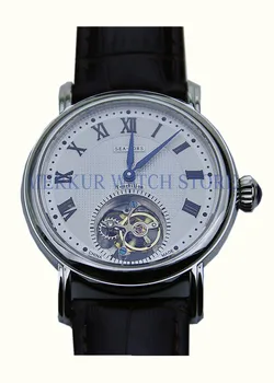 

Sugess Mens Watch Flying Mechanical TianJin ST8000 Tourbillon Movement Skelenton Luxury Dress