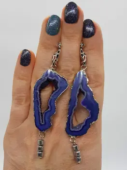 

Earrings handmade natural agate Druse and hematite s work