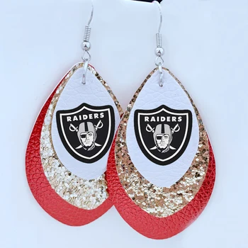 

1 Pair X Earrings N F L Fan Earring 3 Layers Faux Leather Tear Drop Earrings Glitter Stripe Stock