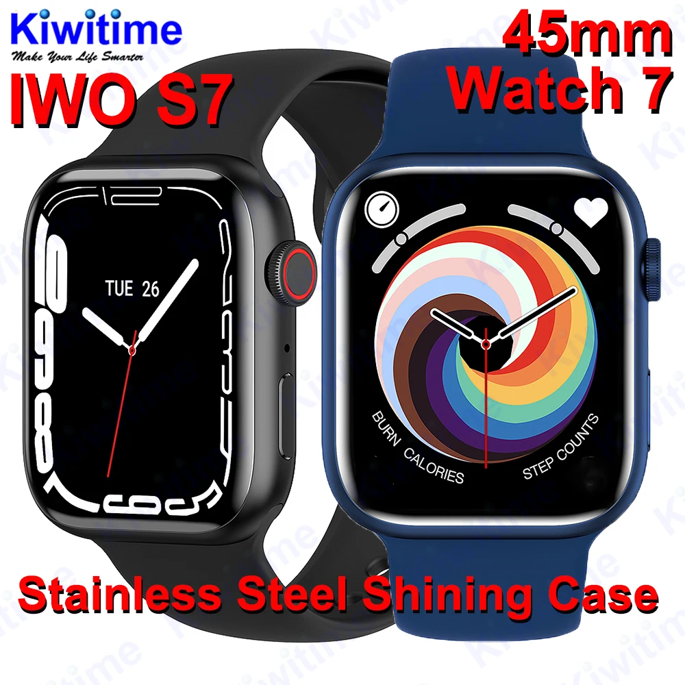 KIWITIME IWO S7 Smart Watch 45mm Series 7 DIY Dials Bluethooth Call Split Screen Heart Rate Blood Pressure IP68 Waterproof