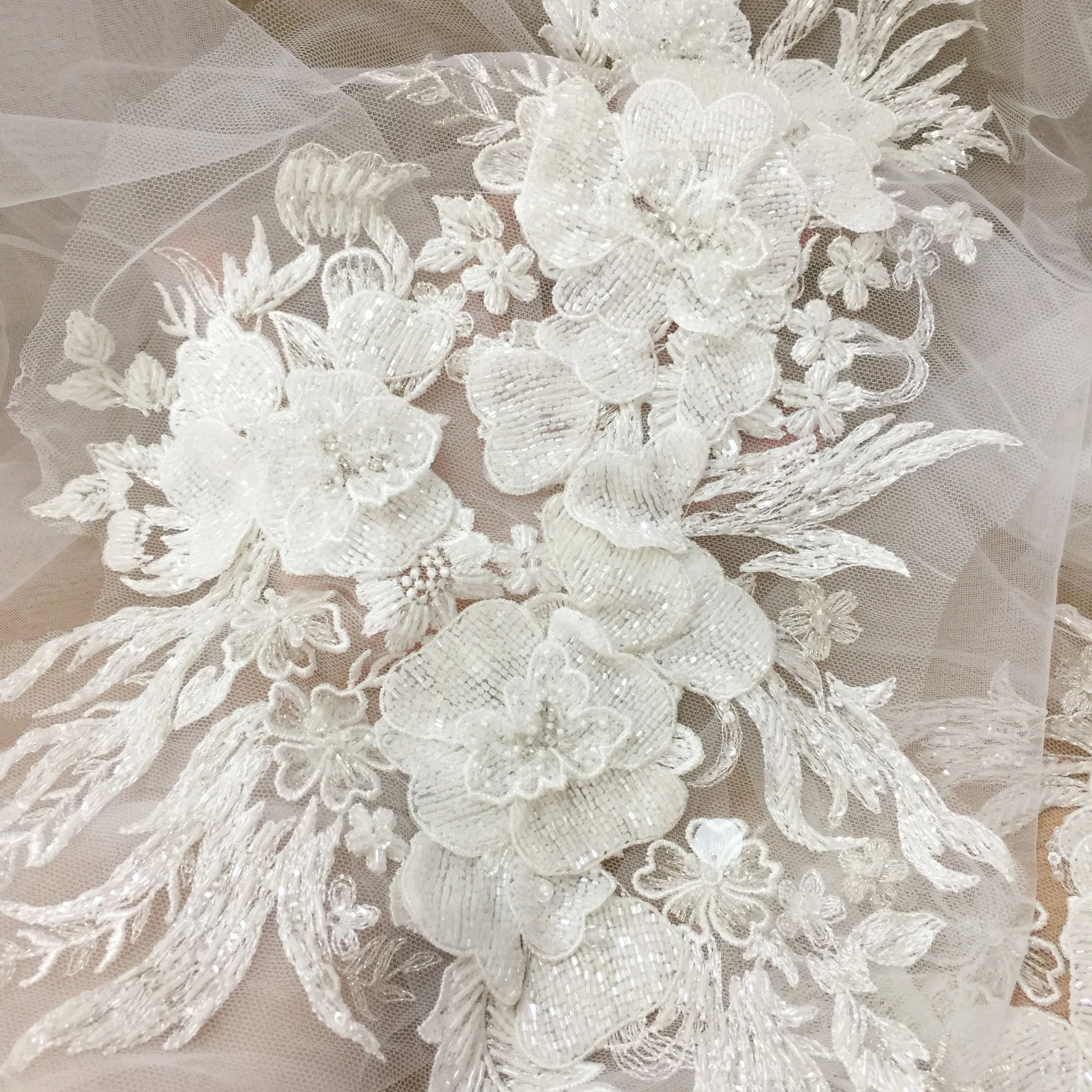 Große 3D Hand perlen kristall hochzeit kleid applique in elfenbein, couture kristall applique, braut schmuck braut capelet