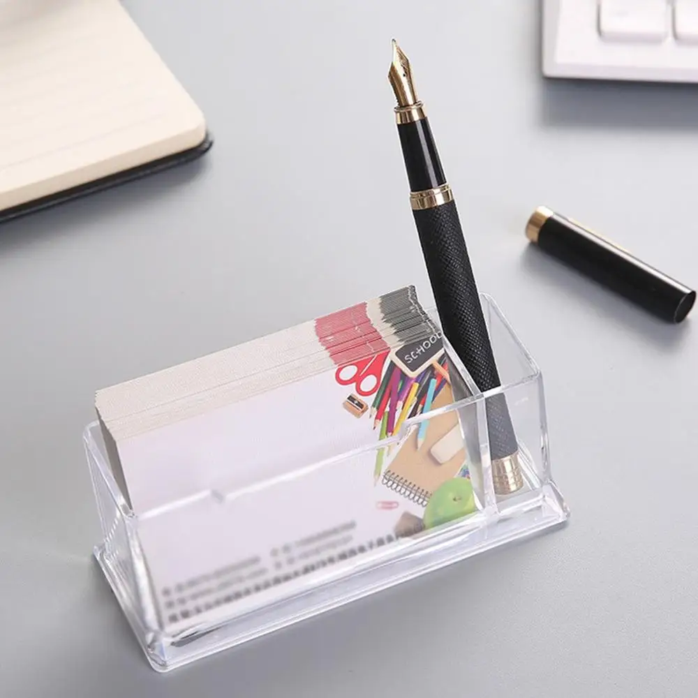 

Business Card Holder Transparent Display Stand Desk Desktop Countertop Acrylic Tarjetero Office Desk Shelf Box With Pen Holder