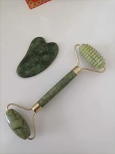 Gua Sha-masajeador de piedra Jade para cara, rodillo de Jade verde para estiramiento Facial, antiarrugas, 2/1 Uds.