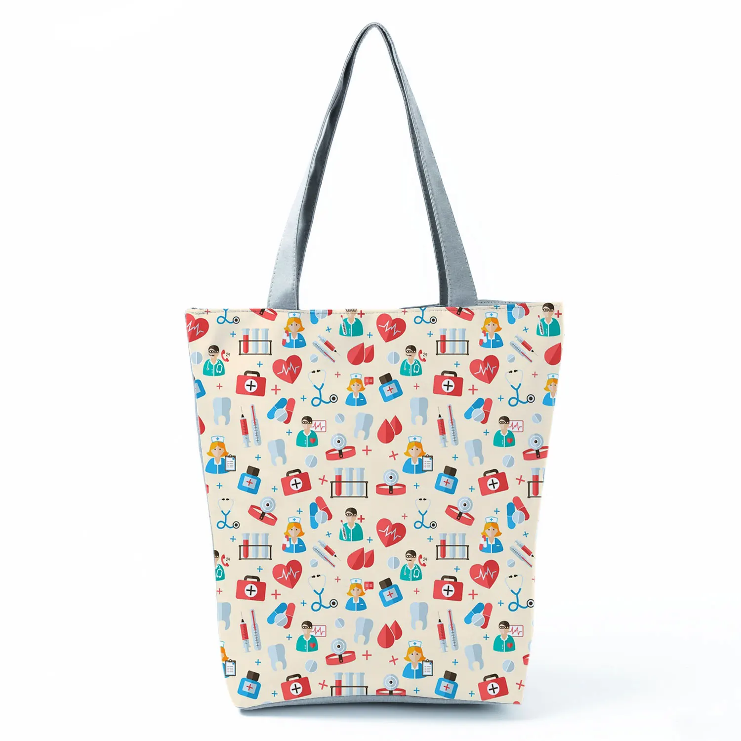 Nurse Needle Tubing Pattern Printed Customized Eco Shopper Polyester Totes Bags Women's Handbag Reusable Grocery Bag Pretty Gift 