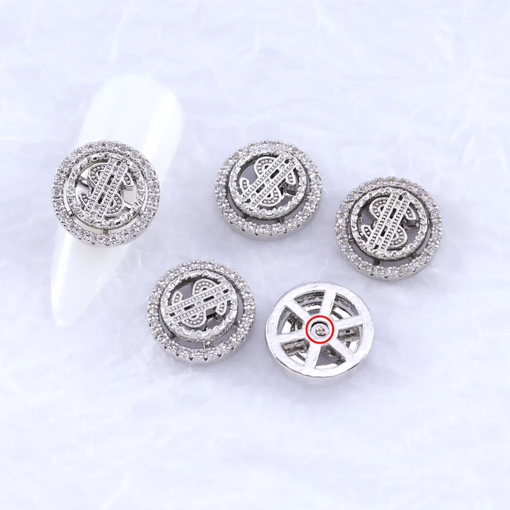1pc 스핀 회전 달러 기호 네일 매력 바람개비 네일 아트 장식 회전 라인 석 3D Fidget Spinner Nails Charm KD2