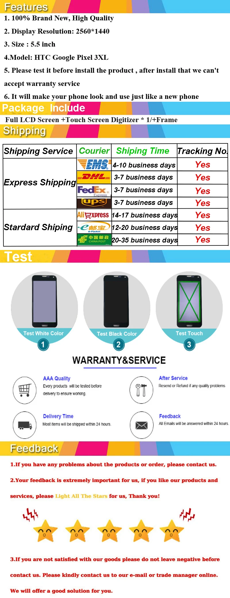 5," ЖК-дисплей с сенсорным экраном дигитайзер в сборе для Google Pixel XL