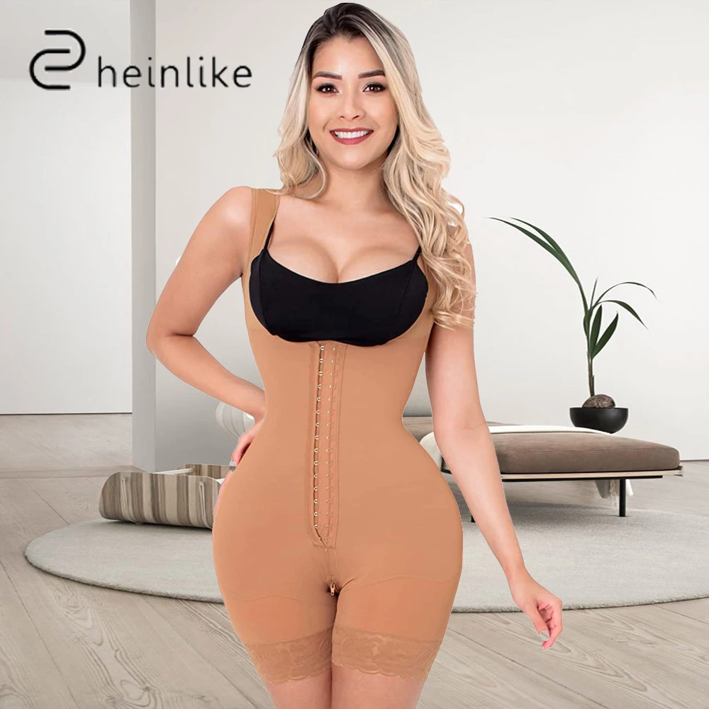 Women Bodyshaper Open Bust Shapewear With Front Hooks And Eyes Closure Crotch Zipper Waist Trainer Butt Lifter Fajas Colombianas