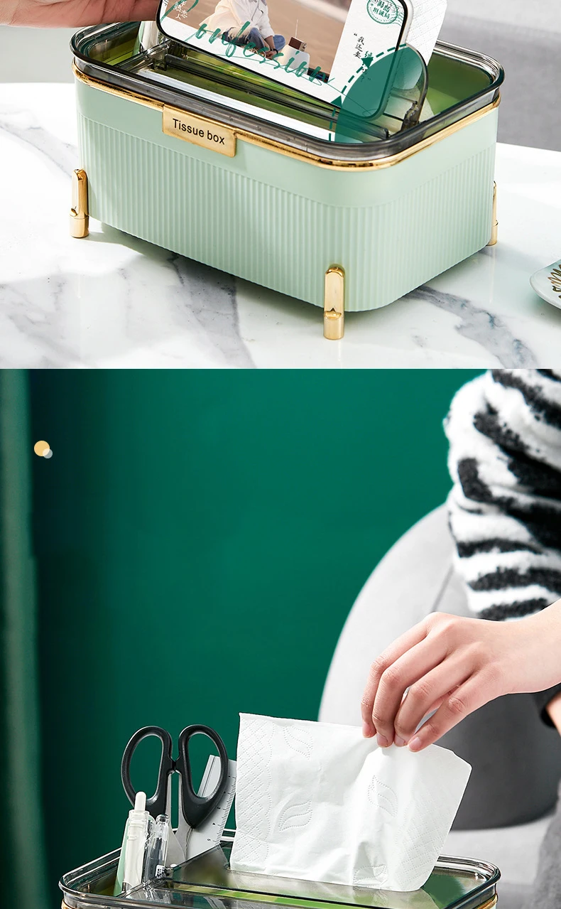 1pc 26cm*13cm Household Multi-functional Tissue Box, Green Creative Storage  Box For Kitchen Organization