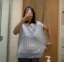 De moda Jersey chaleco sin mangas de las mujeres jersey de cuello en v suéter de punto de invierno coreano lindo suéter 2020