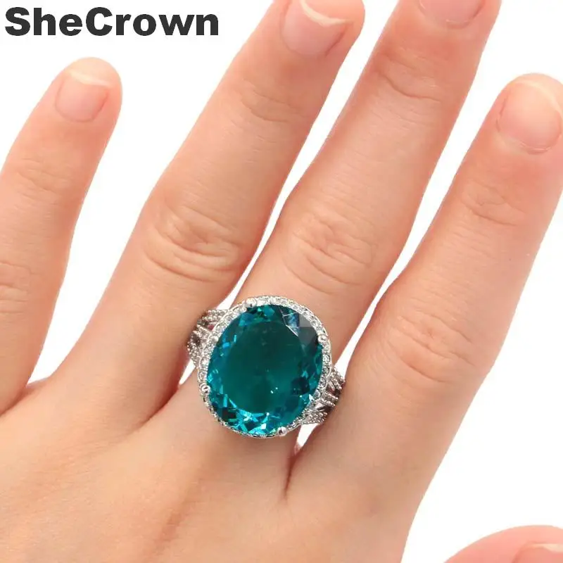 20x18 мм роскошный Овальный 18x15 мм создан насыщенный Синий Аквамарин натуральный Кубический Цирконий обручальные женские серебряные кольца