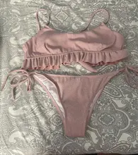 Bandage Swimwear Bikini Biquini Bathing-Suit Beachwear Mini Thong Push-Up Shiny Micro