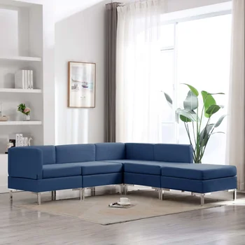 

5 PCs blue sofa fabric sofa Set