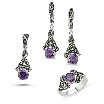 

Silver 925 Sterling Marcasite & Zircon Crystal Set