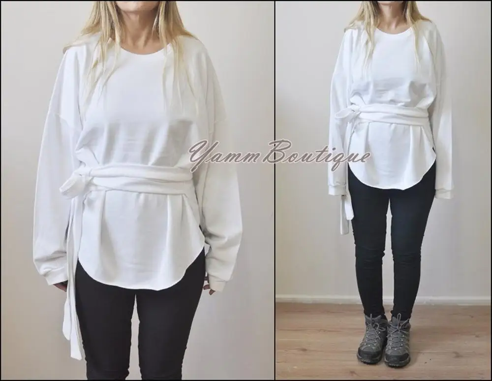 Asymmetric Knot Tie Around Waist Wrap Raw Oval Hem