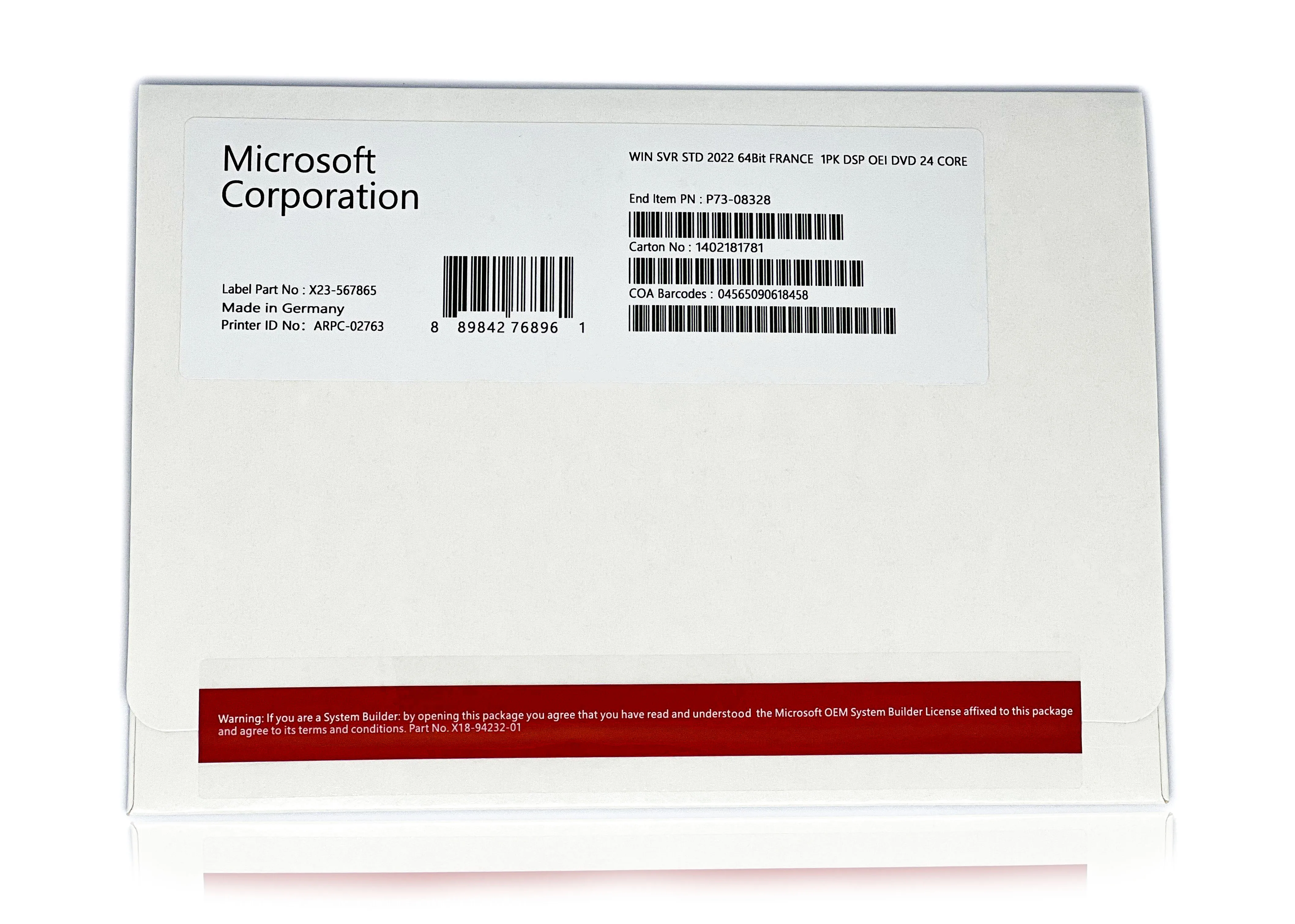 Server Windows 2022 STANDARD 24 CORE con Server sigillato DVD + chiave di licenza (Server WINDOWS)