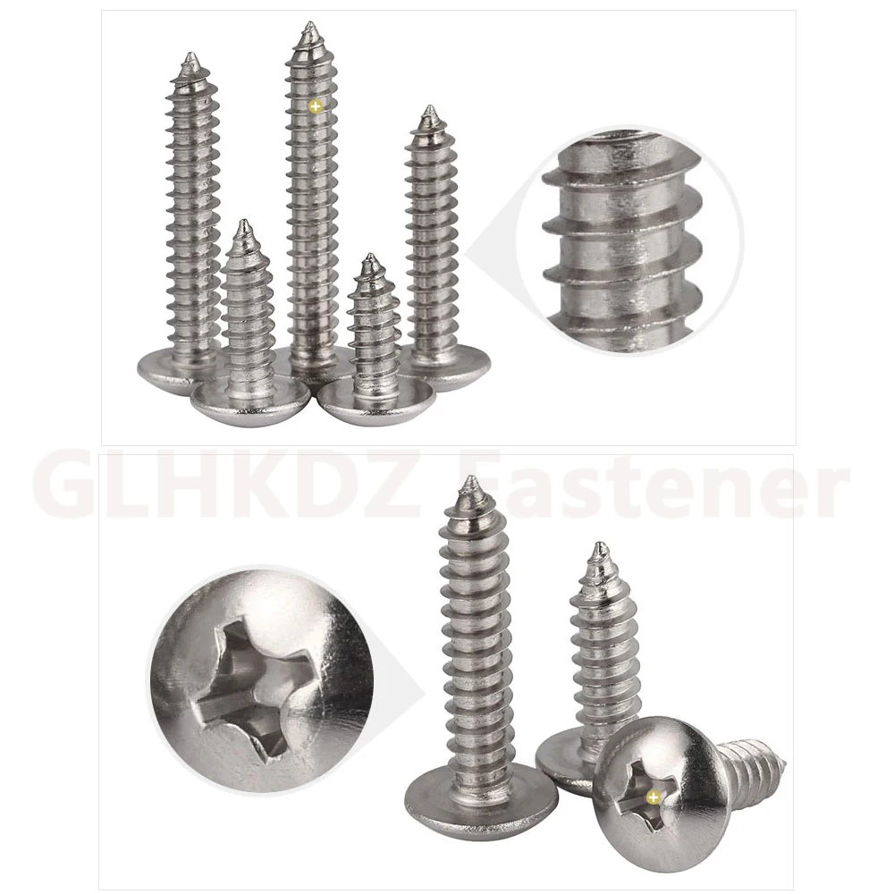 M3 M4 M5 M6 TA Mushroom Truss Head Self Tapping Wood Screw Phillips Cross Recessed Bolt 6mm-100mm A4 Marine 316 Stainless Steel