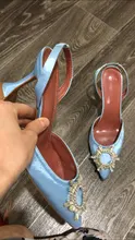 Zapatos de tacón alto con diamantes de imitación para mujer, calzado de seda satinada con punta puntiaguda, sin cordones, para boda, talla grande 41 42