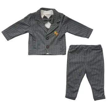 

Gray Striped Horse Embroidered 3'lü Male Baby Suit
