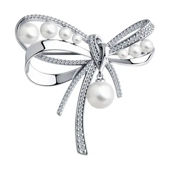 

Brooch Sokolov made of silver with pearls and cubic zirconia, fashion jewelry, 925, women's male