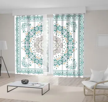 

Curtain Tribal Ethnic Mandala Decor Lace Frame Symmetric Pattern Floral Artwork Green Yellow White