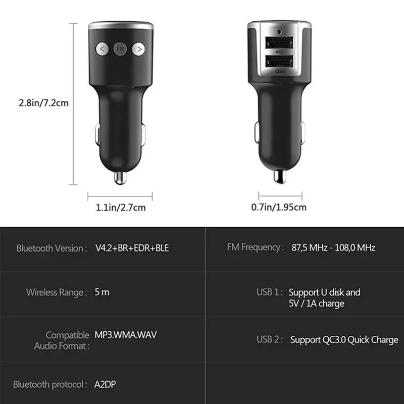 QC 3,0 Bluetooth FM передатчик модулятор Handsfree автомобильное зарядное устройство 3.1A двойной USB адаптер Автомобильный mp3 плеер беспроводной аудио приемник