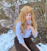 Largo SHANGKE-Peluca de pelo rizado sintético resistente al calor para mujer, pelo falso Natural con parte de pelo medio