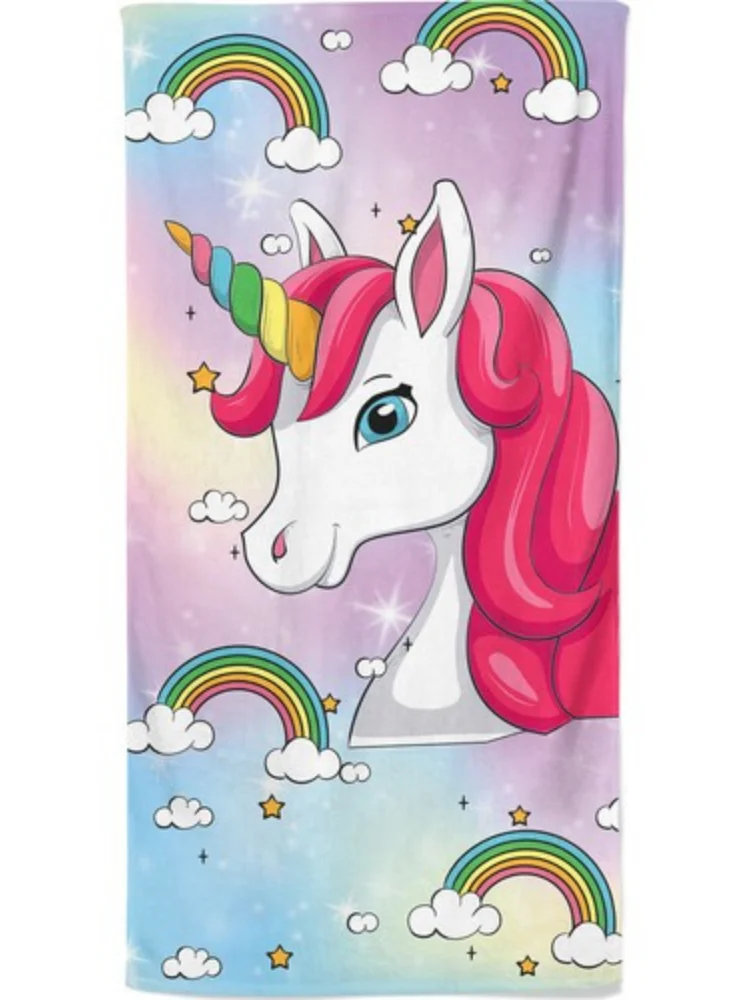 

Unicorn Pattern Children's Beach Towels, Bath Towels Turkish Cotton Printed Velvet Quick Drying Absorbent Lounger For Girl Kids