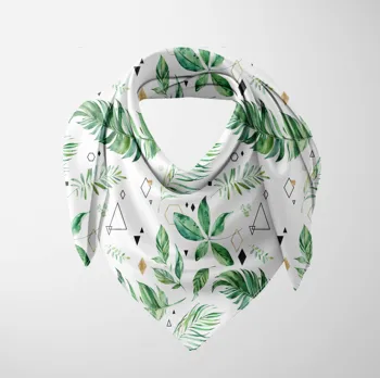 

Else Green White Tropical Jungle Leaves Floral 3d Printed Square Rayon Fabric Neck Head Floral Pattern Scarf Scarves Women Hijab