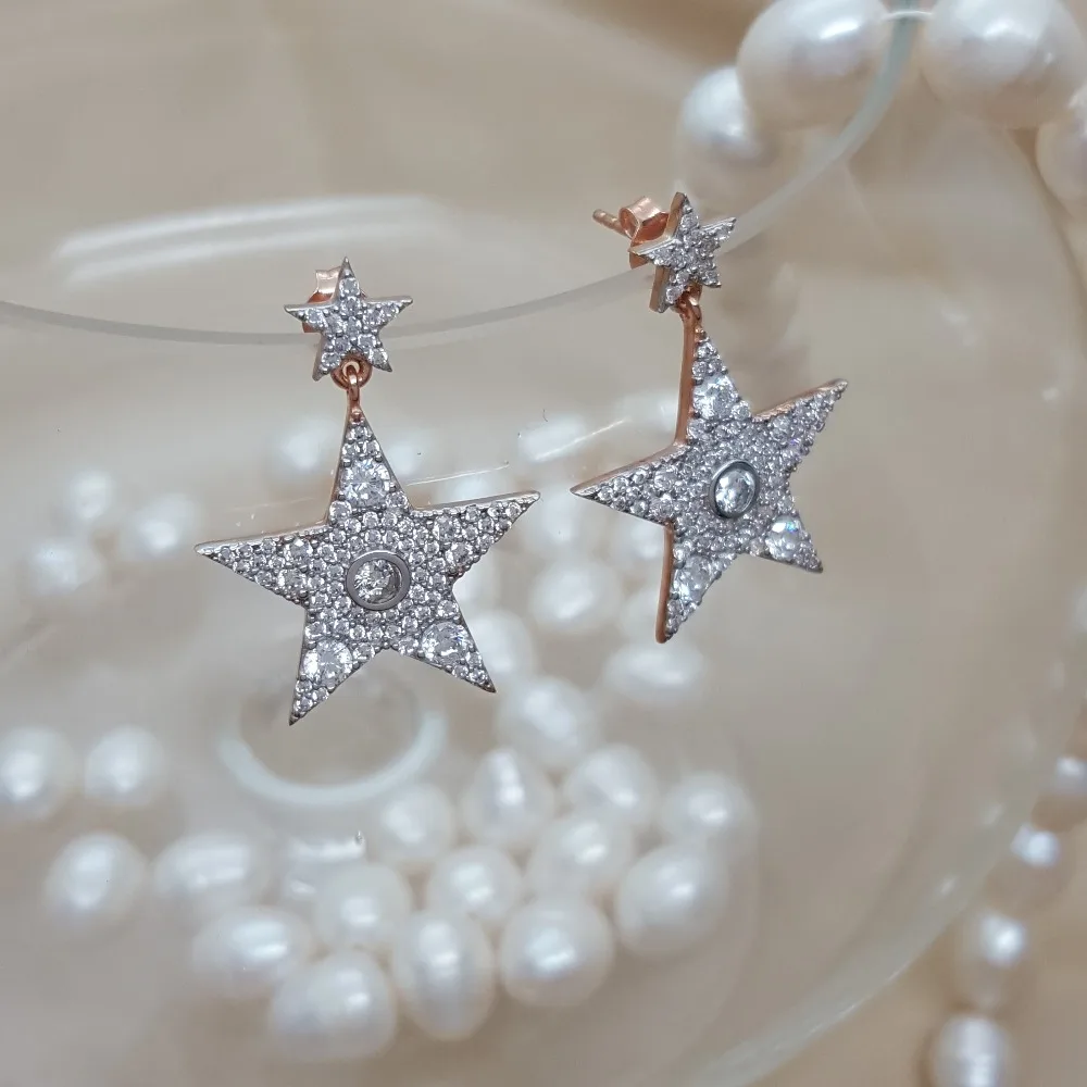 

New Star Trendy 925 Sterling Silver Fashion Drop Earrings For Women Earring Combined Star Fine Jewelry Luxury Accessories