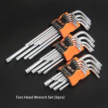 

9pcs Carbon Steel Double-End Screwdriver Hex Set Hand Tool Spanner Allen Key Hexagon Flat Ball Torx Star Head Wrench
