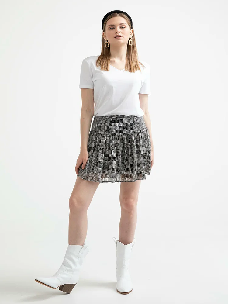 High Textured Chiffon Fabric Black Color Sexy Style Above Knee Mini Skirt 2022 New Fashion Women Bottoms Xs Size Option