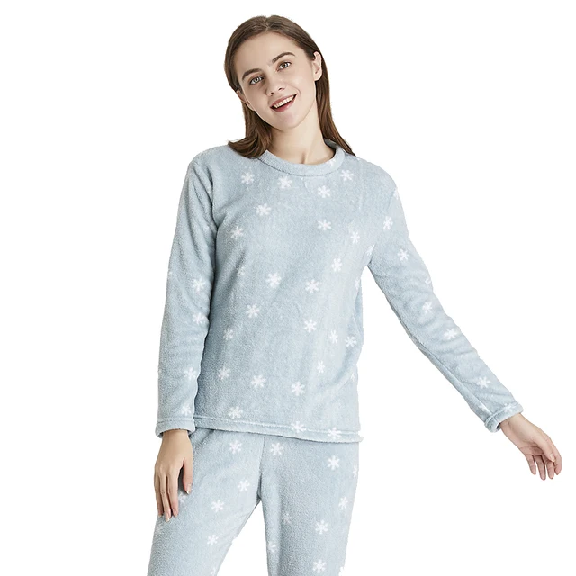 PimpamTex - Women's Autumn Winter Coral Long Sleeved Pyjama Set, Warm Winter Coral Printed Pyjama Set, Perfect Christmas Gift Snow verde tiffany