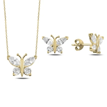 

Kutaydan Zircon Cubic Zirconia Butterfly 925 Sterling Silver Set Made in Turkey