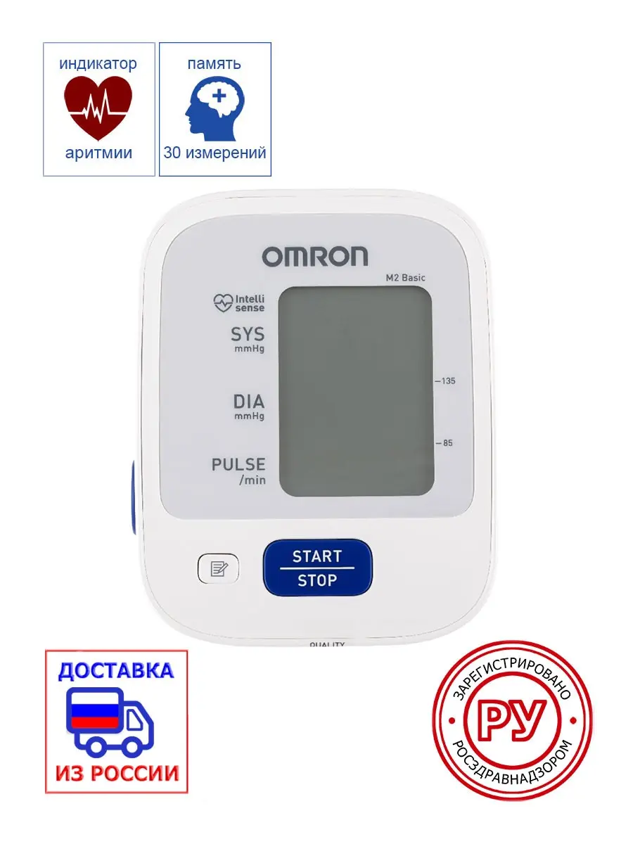 Тонометр автоматический Omron M2 Basic HEM-7121-ARU манжета 22-32 см + адаптер | Красота и