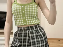 Simple Tops Camis Buttons Club Spaghetti Knitting Plaid HELIAR Sexy Women Solid Ladies