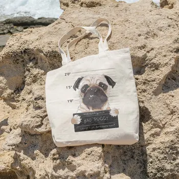 

Angemiel Bag Bad Puggy Written Guilty Pug Picture Shopping Beach Tote Bag