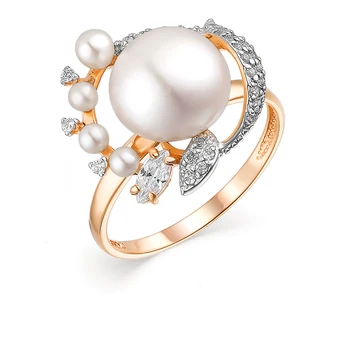 

Gold ring with cubic zirconia and pearls sunlight
