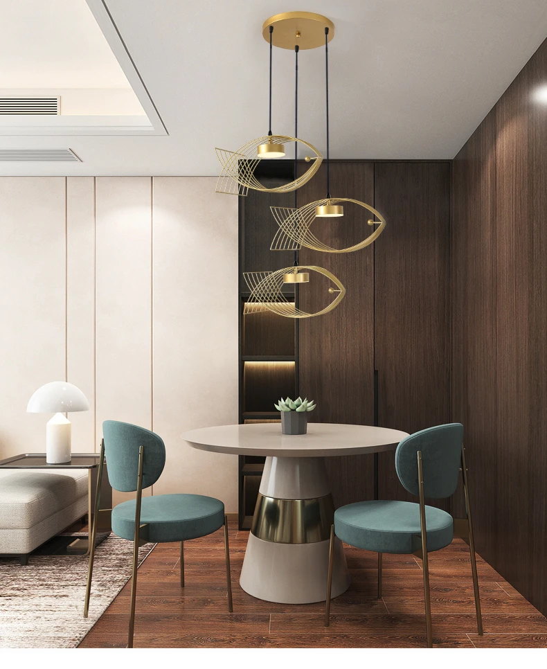 Modern LED Chandeliers For The Kitchen Dining Table Creative Fish Iron Hanging Lights Gold Black White Ceiling Pendant Lamp 2022 entryway chandelier