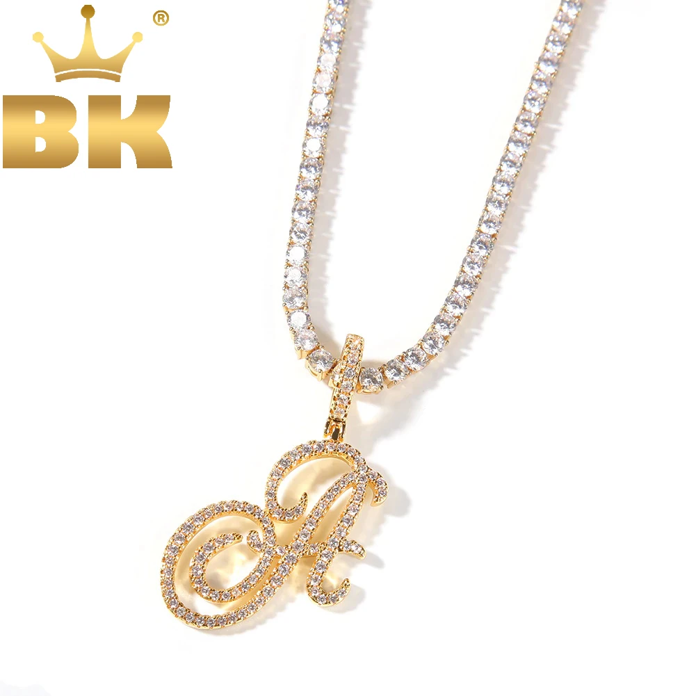 

THE BLING KING Artistic Font A-Z 26 Initial Letter Pendant With Tennis Necklace Cubic Zirconia Mens Women Charm Hiphop Jewelry