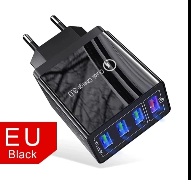 Black EU USB Cable 48 Вт Зарядное устройство для мобильного телефона Qualcom 3,0+ 3x3,1 A Выход+ 1 м Micro USB C Быстрый кабель. Ультра быстрое зарядное устройство. Iphone samsung - Цвет: Black EU USB Cable